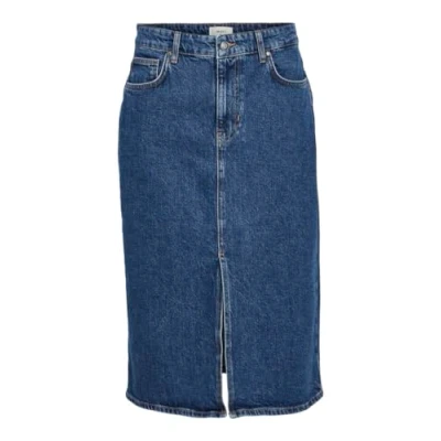 Image of Object Women&#039;s Objellen Mw Midi Denim Skirt Noos Skirt, Medium blue (medium denim), S