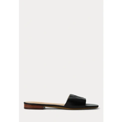 Image of Lauren Ralph Everley Calfskin Slide Sandal Mules, Women&#039;s, Size: 3.5, Black Leather