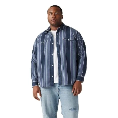 Image of Levi&#039;s Plus BIG Relaxed FIT Western Shirt, Men&#039;s, Size: XXL, Dark blue denim