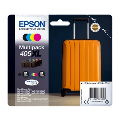 Image of Epson 405XL Suitcase High Yield Genuine Multipack, 4 colours Ink Cartridges, DURABrite Ultra