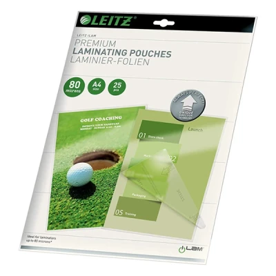Image of Leitz 74790000 Laminating Pouches Made of 80 Micron Thick Material (Transparent, Glossy, A4 and UDT) Pack 25