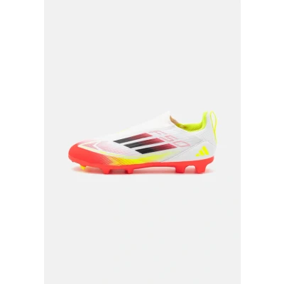 Image of adidas Performance F50 League LL FG/MG Unisex Moulded stud football boots for kids, Size: 13.5K, White/core black/solar yellow Synthetics/textile