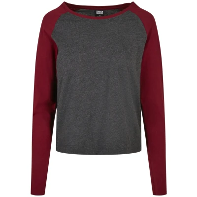 Image of Urban Classics Ladies Contrast Raglan Longsleeve Long sleeved top, Women&#039;s, Size: 3XL, Charcoal/burgundy