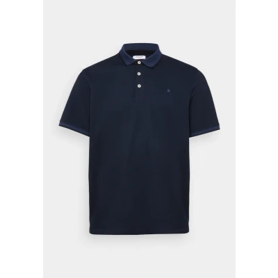 Image of JACK &amp; JONES Men&#039;s Plus Size Slim Fit Polo Shirt JJEPAULOS Solid Summer Top Short Sleeve Pique Cotton, Navy, 3XL