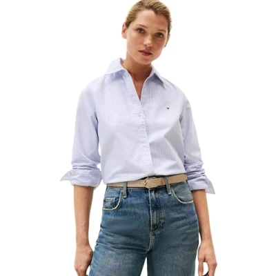 Image of Tommy Hilfiger Women’s Relaxed Fit Oxford Shirt, Blue (Classic Ithaca Stp/Mid Blue), 44
