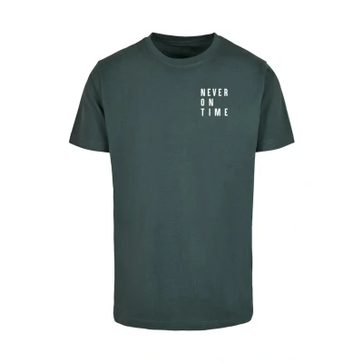 Image of Merchcode Never ON TIME Print Tshirt, Size: Large, Bottlegreen