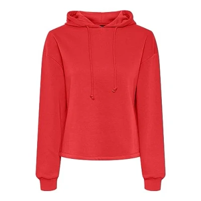 Image of Pieces Pcchilli Hoodie Sweatshirt, Women&#039;s, Size: XS, Poppy red