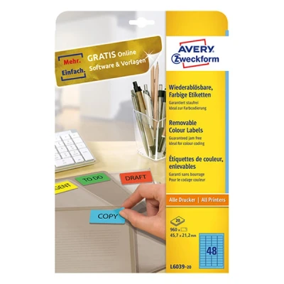Image of AVERY/Zweckform labels, 45.7 x 21.2 mm, blue, edge