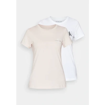 Image of Calvin Klein Jeans Monologo SLIM TEE 2 PACK Basic Tshirt, Women&#039;s, Size: XXS, Sepia rose/bright white