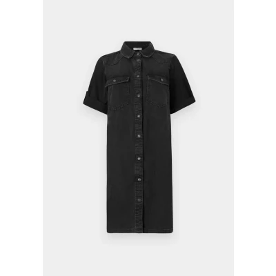 Image of Noisy May Women&#039;s Midi Denim Dress Stylish Short Sleeve Shirt NMNEW, Black 2, S