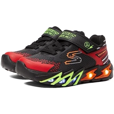 Image of Skechers Flexglow BOLT Trainers Black/red/orange/yellow for kids, Size: 3, Textile/synthetics