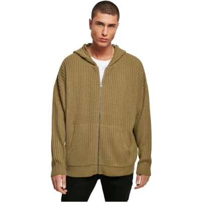 Image of Urban Classics Knitted ZIP Hoody Cardigan, Men&#039;s, Size: Large, Tiniolive