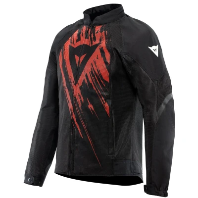Image of Dainese Air Graphics Tex Jacket, Summer Motorcycle Ventilated and Lightweight with Soft Protectors on Shoulders Elbows, Men, Black/Red Tarmac, 60