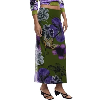 Image of Desigual Fal_tulleflowers Skirt for Women, green, M