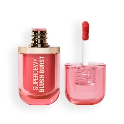 Image of Revolution Superdewy Liquid Blush Burst Aufbaubarer Flüssig für Wangen mit Serum Formel (Peptide &amp; Hyaluronsäure), Vegan Tierversuchsfrei Watermelon Pop Coral 3ml