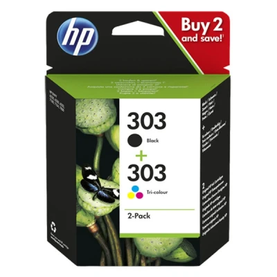 Image of HP 303 (3YM92AE) Original Printer Cartridges 2 Count (Pack of 1) (1xblack, 1xcolor) for ENVY 6200, 7100, 7134,7220e,7221e,7224e,7800,7900e Tango Printer.Black 1X 200 pgTri color 1 x 165 pg