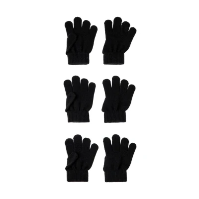 Image of Name it Nknmagic Unisex 3 PACK Gloves for kids, Size: 6 9y, Black