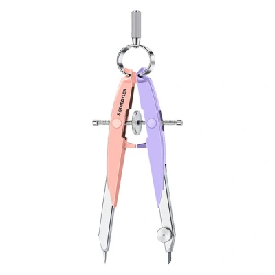 Image of STAEDTLER Mars Comfort 556 00 PA2 Compass, High Quality with Spindle Guide Centre Drive Spindle, Accurate and Precise, Pastel Pink Lavender, Sturdy Case Hinged Lid