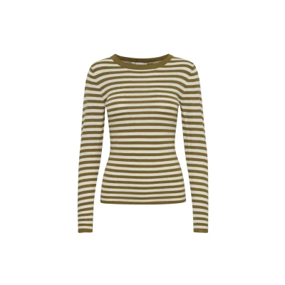 Image of ICHI Ihdiane Jumper, Women&#039;s, Size: Medium, Lizard almond milk stripe
