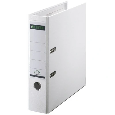 Image of Leitz Plastic Lever Arch File, 90 Percent Recycled Card, 30 Pre consumer Plastic, With Thumbhole and Rado Rings, 80mm Spine 600 Sheet Capacity, White, 10101001