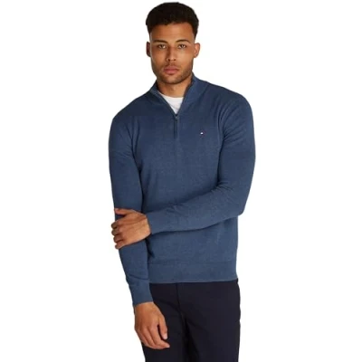Image of Tommy Hilfiger Essential ZIP MOCK Jumper, Men&#039;s, Size: XL, Aegean sea