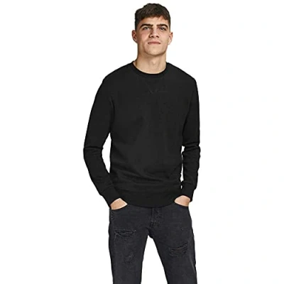 Image of JACK &amp; JONES Men&#039;s Jjebasic Sweat Crew Neck Noos Sweatshirt, Black, M