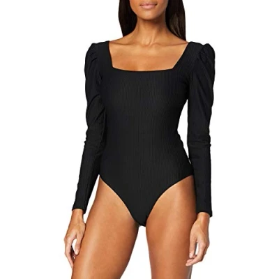 Image of Urban Classics Women&#039;s Ladies Rib Buffer Sleeve Body Ls T Shirt, Black, M