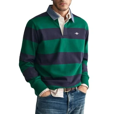 Image of GANT Stripe Heavy Rugger Long sleeved top, Men&#039;s, Size: Small, Green