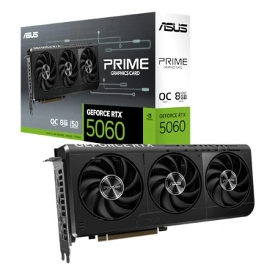 Image of ASUS PRIME GeForce RTX 5060 8GB GDDR7 OC Edition Gaming Graphics Card (Nvidia RTX5060 DLSS 4, 2.5 Slot Design, PCIe 5.0, 3X DisplayPort 2.1b, 1x HDMI O8G)