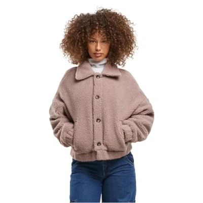 Image of Urban Classics Women&#039;s Transition Jacket, Short Sherpa Button Lightweight Jacket with Closure, Oversized Fit, Duskrosis, XXL