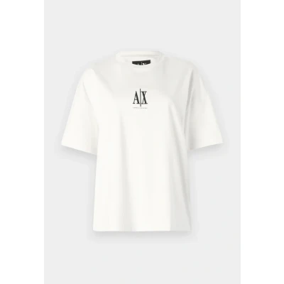 Image of Armani Exchange Women&#039;s Icon Project, Embroidered Front Logo T Shirt, Optic White, L