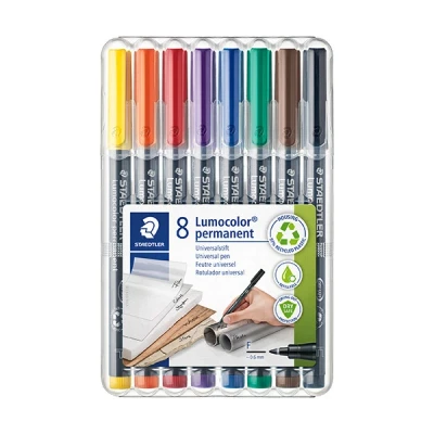 Image of STAEDTLER 318 WP8 Lumocolor Permanent Pen, Fine Line Width, 0.6mm Assorted Colours (Pack of 8)