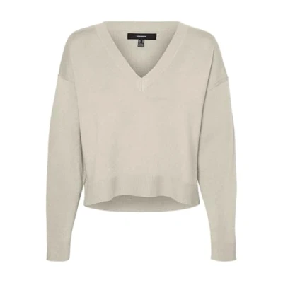 Image of VERO MODA Women&#039;s Vmgold Link Ls V Neck Cropped Jumper Knitted, Birch, M
