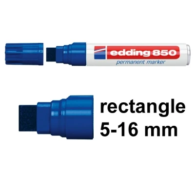Image of edding 850 permanent marker blue 5 pens chisel tip 15 mm for bold markings waterproof, quick drying, smear proof cardboard, plastic, glass, wood, metal and fabric