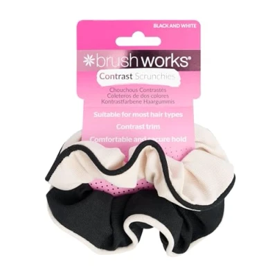 Image of brushworks Contrast Scrunchies Black &amp; White 2 Pack