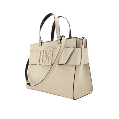 Image of Armani Exchange Women&#039;s Black Faux Leather Elegant Design Handbag with Logo, Black/White