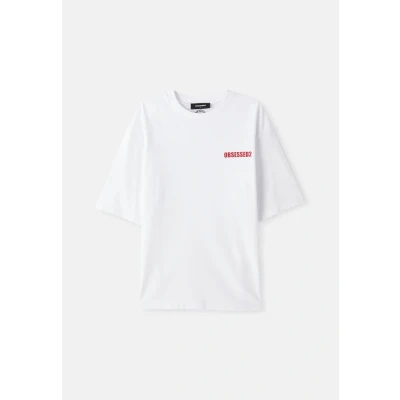 Image of Dsquared2 Loose FIT TEE Print Tshirt, Men&#039;s, Size: XL, White/red