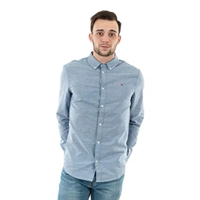 Image of Tommy Jeans Men&#039;s L/S Shirts/Woven Tops, Twilight Navy, M