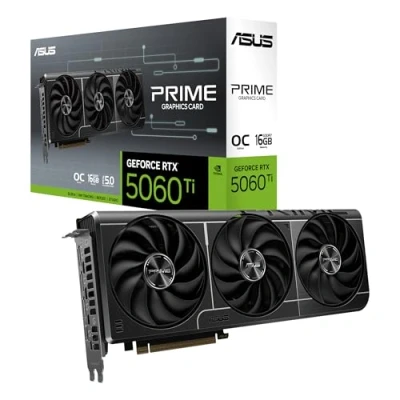 Image of Asus Prime GeForce RTX 5060 Ti 16GB GDDR7 OC Edition Graphics Card (PCIe 5.0, HDMI, DisplayPort 2.1, 2.5 Slot, Axial Fans, SFF Ready)
