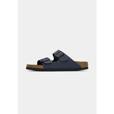 Image of BIRKENSTOCK Unisex Arizona Birko Flor Nubuck Leather Wide Mules, blue, 39 EU Schmal