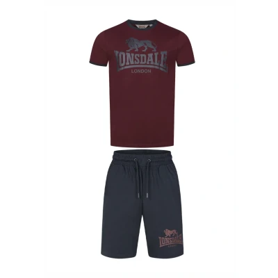 Image of Lonsdale Men&#039;s T Shirt &amp; Shorts Set Regular Fit MAIST, Oxblood/Dark Navy, XL