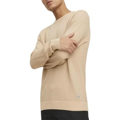 Image of JACK &amp; JONES Mens Atlas Knitted Crew Neck Jumper, Oatmeal, L