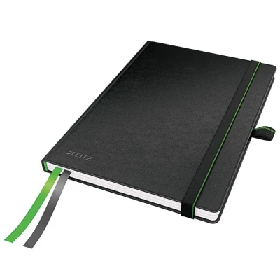 Image of Leitz A5 Hard Cover Notebook, Black (80 Sheets, Squared Paper, with 2 Bookmarks, 100 gsm Ivory Complete Range)