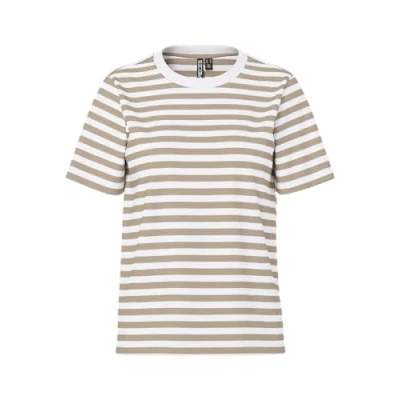Image of Pieces Pcria TEE Stripes Print Tshirt, Women&#039;s, Size: XS, Silver mink
