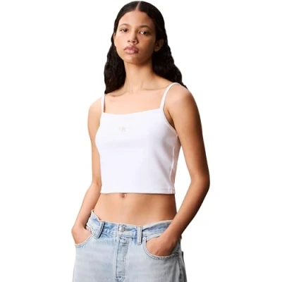 Image of Calvin Klein Jeans Woven Label Top, Women&#039;s, Size: 3XS, Brilliant white