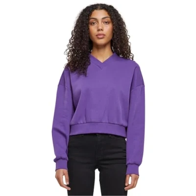 Image of Urban Classics Cropped Vneck Sweatshirt, Women&#039;s, Size: 4XL, Realviolet