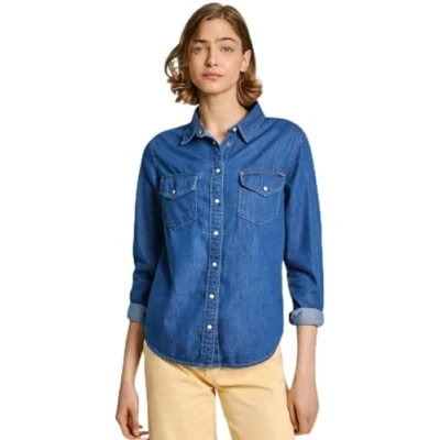 Image of Pepe Jeans Regular Shirt Buttondown blouse, Women&#039;s, Size: Medium, Denim
