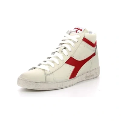 Image of Diadora GAME Unisex Hightop trainers, Size: 7.5, White/red pepper Leather