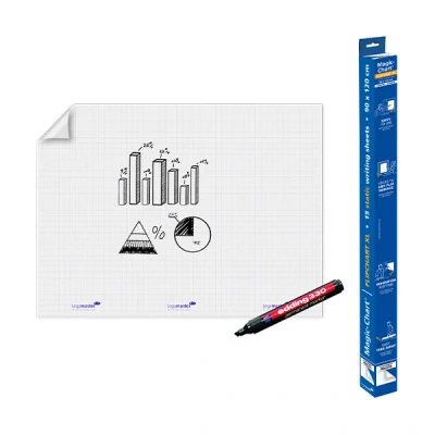 Image of Legamaster Magic Chart Flipchart Foil static self adhesive white 120x90cm incl. 1 permanent marker 15 XL sheets