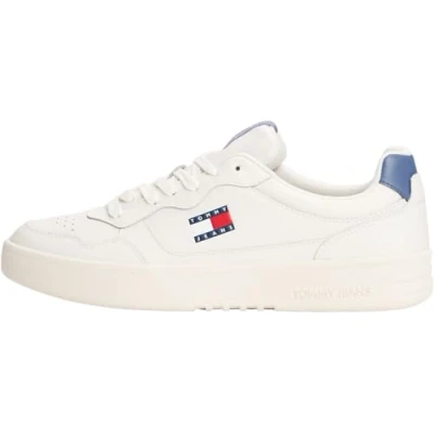 Image of Tommy Jeans Men&#039;s (New) TJM Cupsole Leather Ess Em0em01443 Low Top, Grey Blue Moment, 10 UK